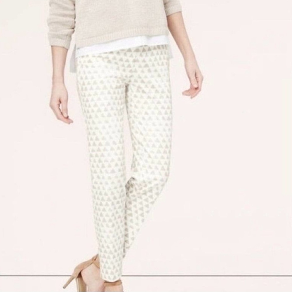 LOFT Women’s Riviera Marisa Cream Geometric Women's Cropped Pants, size 10